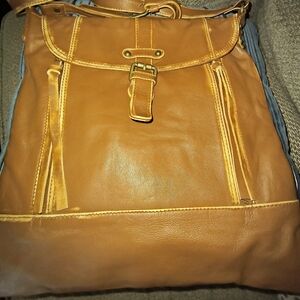 Coldwater Creek Brown w Brass Hardware Well Traveled Leather Messenger Bag
